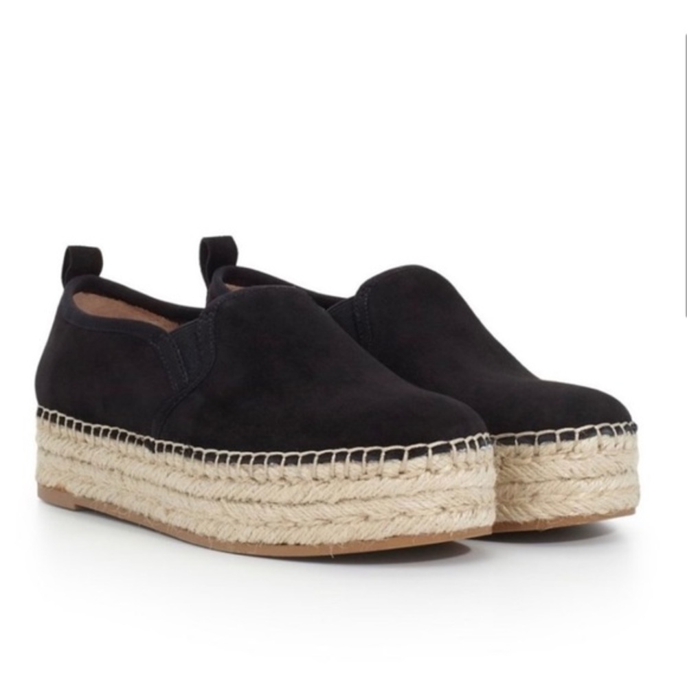Sam Edelman Carrin Espadrille Platform Flats in Black Suede Leather Size 7